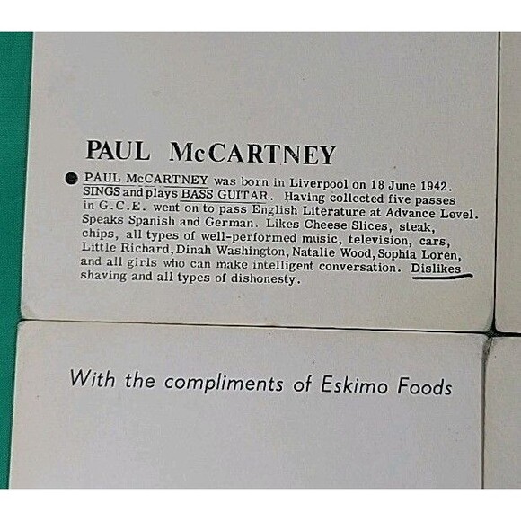 Lot of 4 Rare Beatles original U.K. Eskimo Foods trading cards 5.5" X 3.5" - Picture 7 of 11